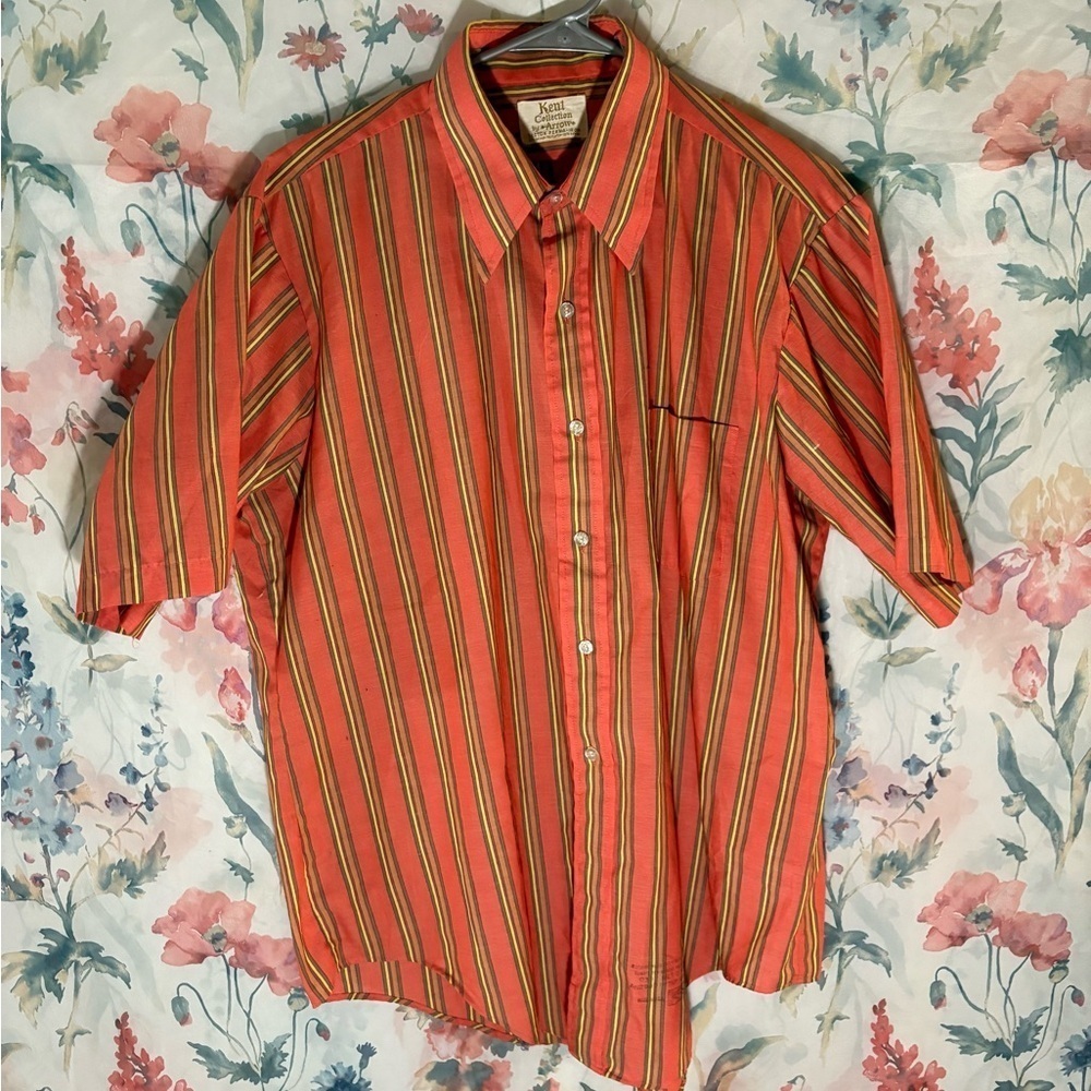 Vintage Arrow Men's Shirt with Orange and Green Stripes